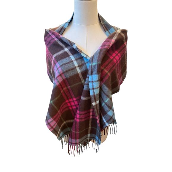 Kate Spade Plaid Fringe Scarf Lambswool Angora Blend Cozy Warm Winter Wrap - Picture 6 of 7